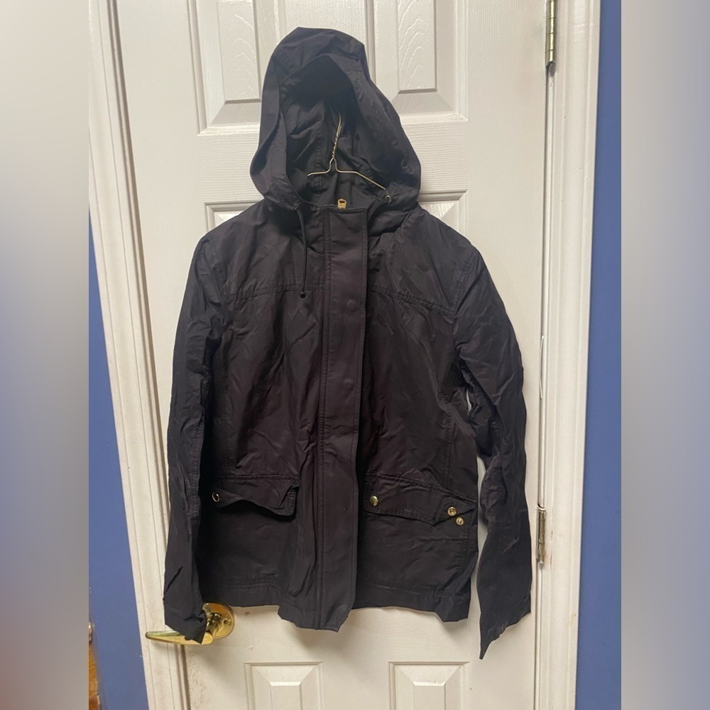 J Crew Mercantile Women's Black Spring/Fall hooded Jacket size Large